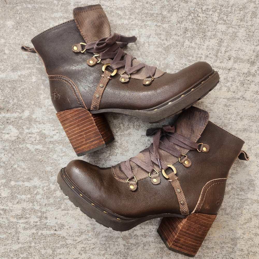 OTBT Oregon Hiker Brown Leather Combat Boho Ankle Chunky Boots,‎ Sz 7